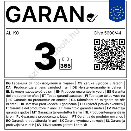 AL-KO Dive 5600/44 garan címke