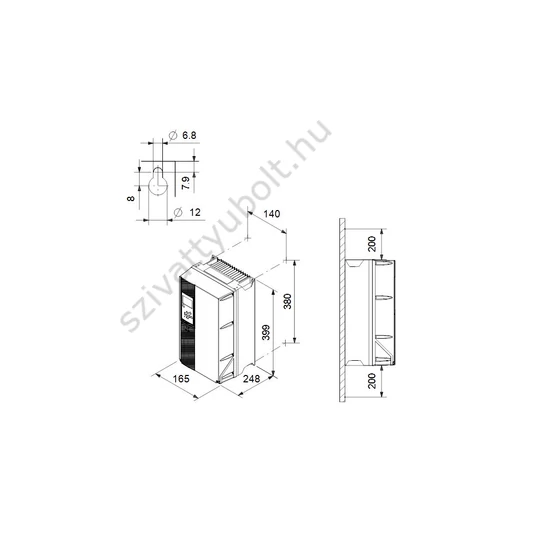 Grundfos CUE 3x380-500V IP20 11kW 24A/21A körvonalrajz
