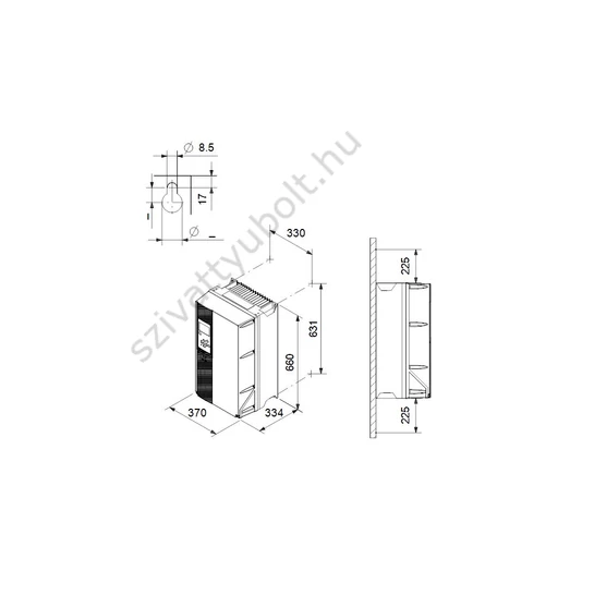 Grundfos CUE 3x380-500V IP20 75kW 147A/130A körvonalrajz