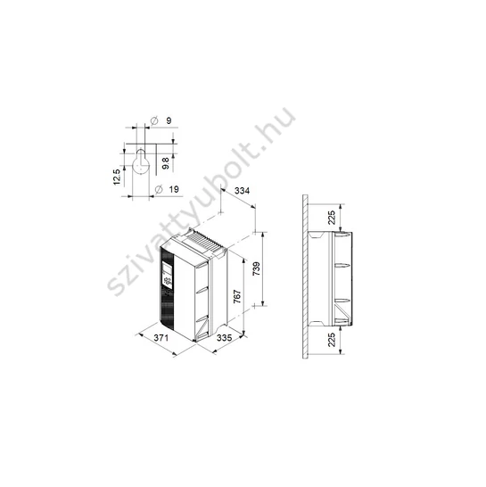 Grundfos CUE 3x380-500V IP55 75kW 147A/130A körvonalrajz
