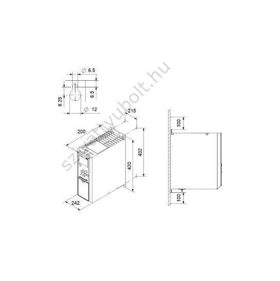 Grundfos CUE 1X200-240V IP55 1.1KW 6.6A körvonalrajz