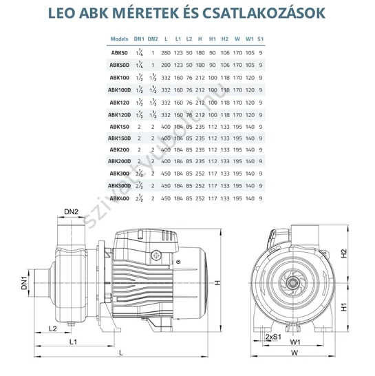 LEO ABK 50D befoglaló méretek