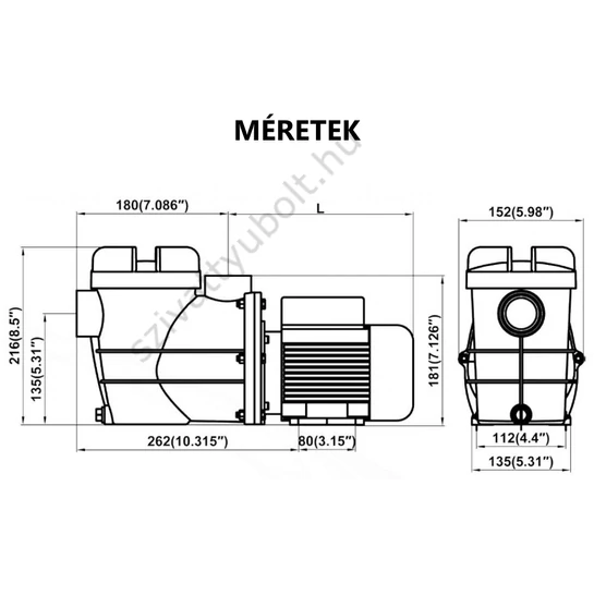 PONTAQUA 6 m3/h szivattyú méretei