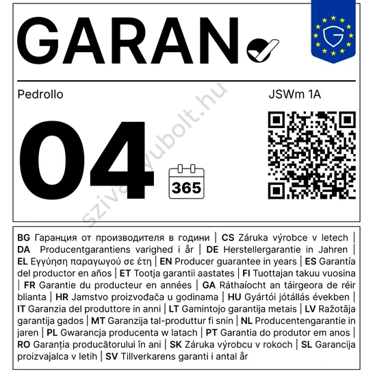 Pedrollo JSWm 1A garan cimke